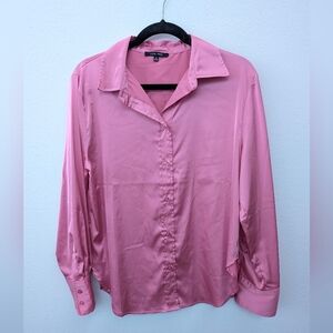 Pink Satin Button-Up Shirt
